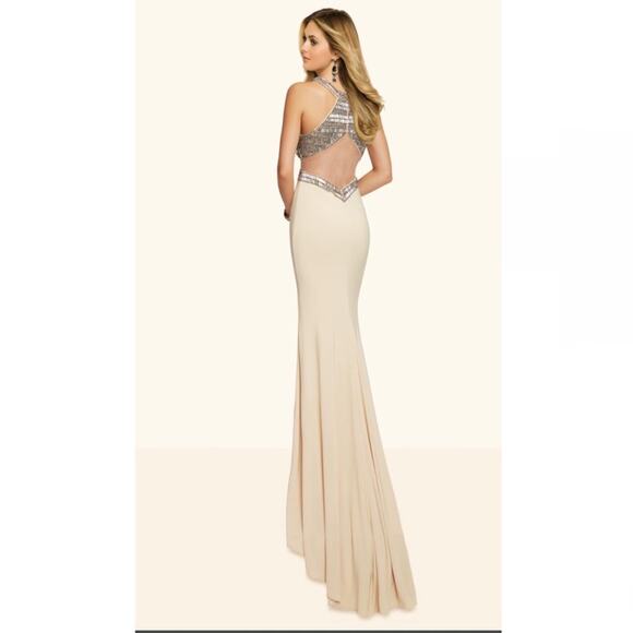 NWT NEW Paparazzi by Madeline Gardner 98143 beaded high neck jersey prom dress - Picture 5 of 9